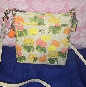 LN Coach Floral Leather Crossbody Bag - Cream, Yellow, Green, Orange